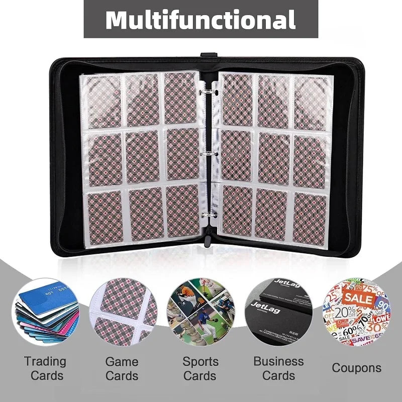 900-Pocket Zippered PU Card Binder – Portable Album for Trading, Baseball & Football Cards