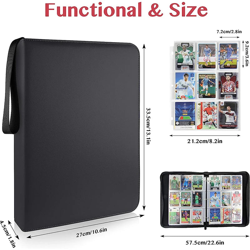 900-Pocket Zippered PU Card Binder – Portable Album for Trading, Baseball & Football Cards